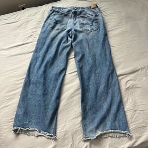 AMERICAN EAGLE Jeans Womens 12 Long Low Rise Baggy Wide Leg Light Wash Raw Y2K